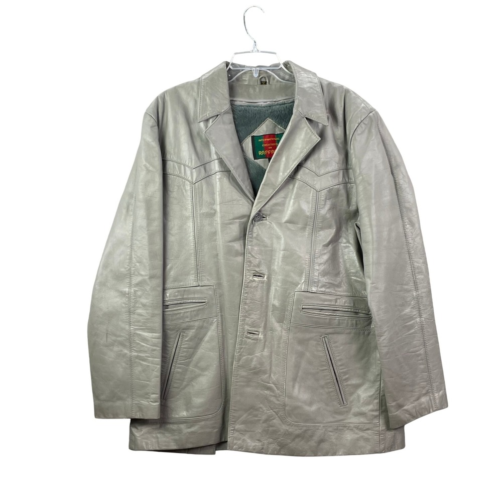 International Creations by Raffaello Leather Jacket Women 46 Grey Western Blazer